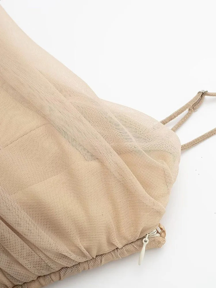 Gradient Print Tulle Beach Dress Women Summer Sleeveless Strap Pleated Midi Dresses Female Elegant Party Evening Vestido 240815