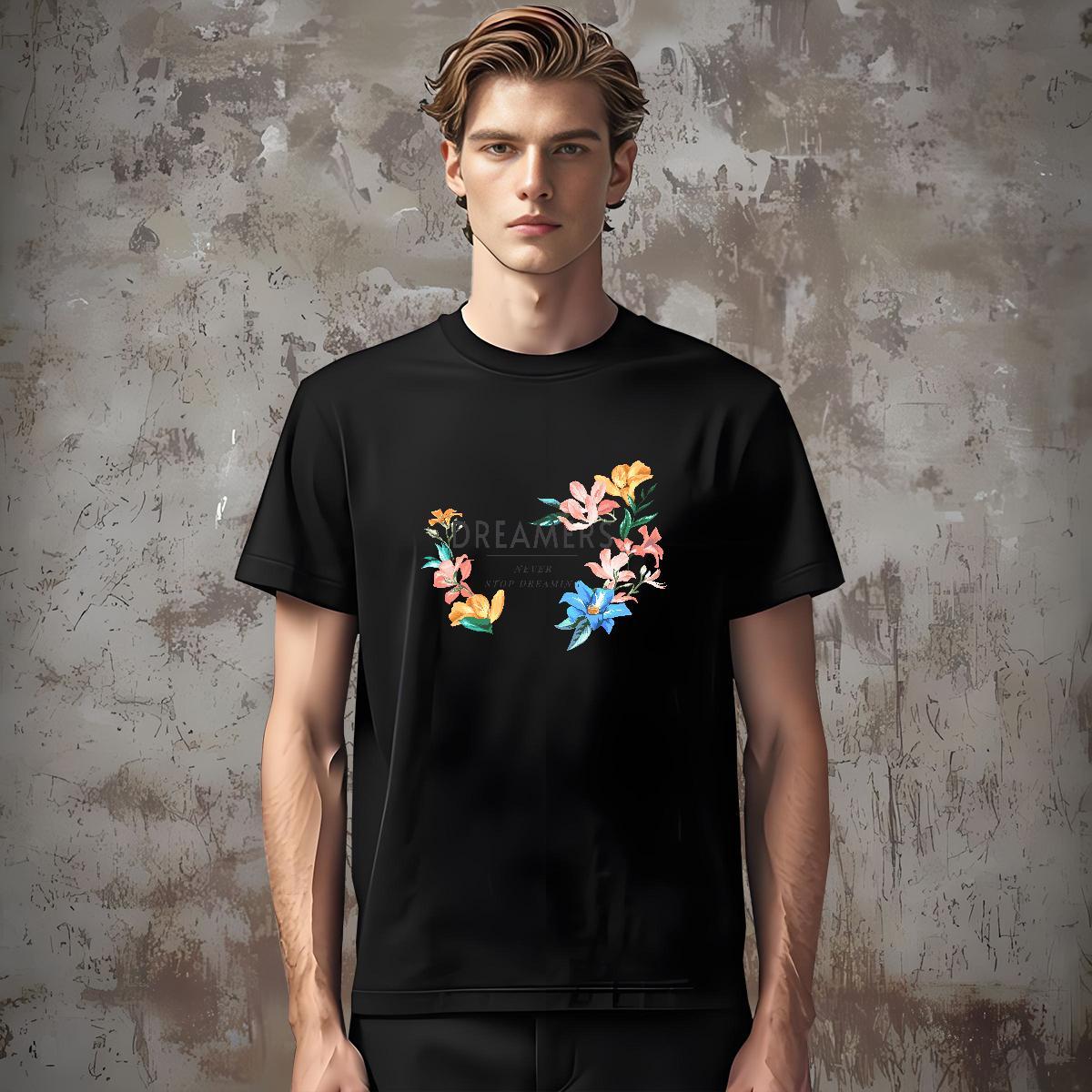 TOP Quality flower T shirt Daily Wear Men Tops Tees 230g 100% Cotton DIY Customized Short Sleeve Soft Customized Print Top Tees