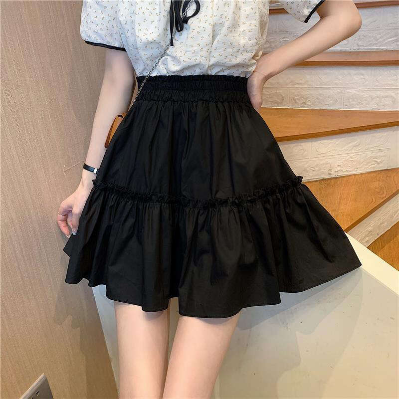 Mini Fashion A Line High Sexy Cute Ruffle Vintage Tennis Skirt Black Elastic Waist Solid Women Short Skirts s