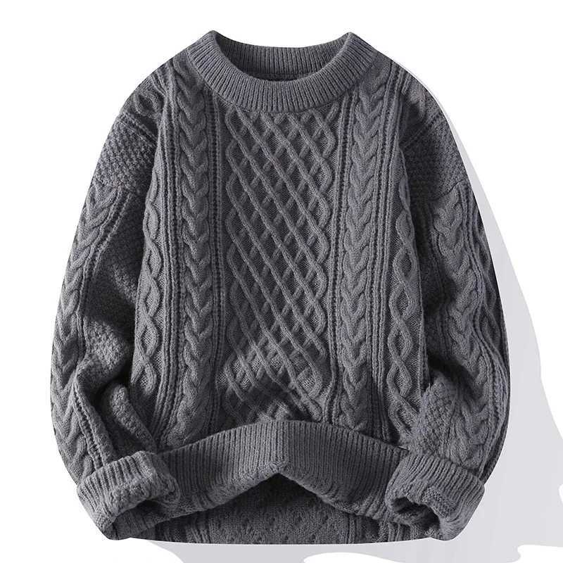 Autumn Winter Men Sweater Vintage O Neck Solid Color Mens Knitted Pullovers Loose Harajuku Mens Retro Knitting Pullover SweatersXJ240814