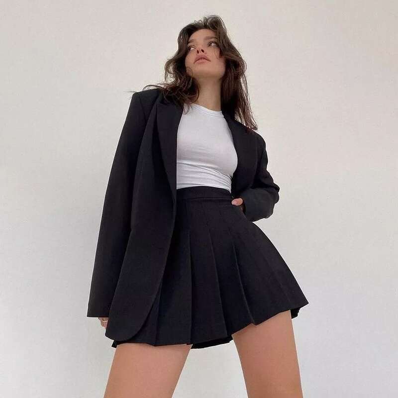 Black DEEPTOWN Pleated Women Summer White High Waist A Line Zipper JK School Mini Shorts Faldas 2024 Tennis Skirt