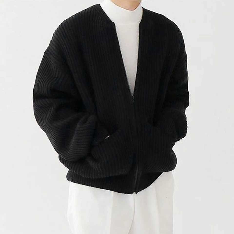 1x Men Zip Up Long Sleeves Knitted Cardigan Lined Funnel Neck Jumper Sweater Pockets Coat Loose Male Sweater M-3XL NewXJ240814