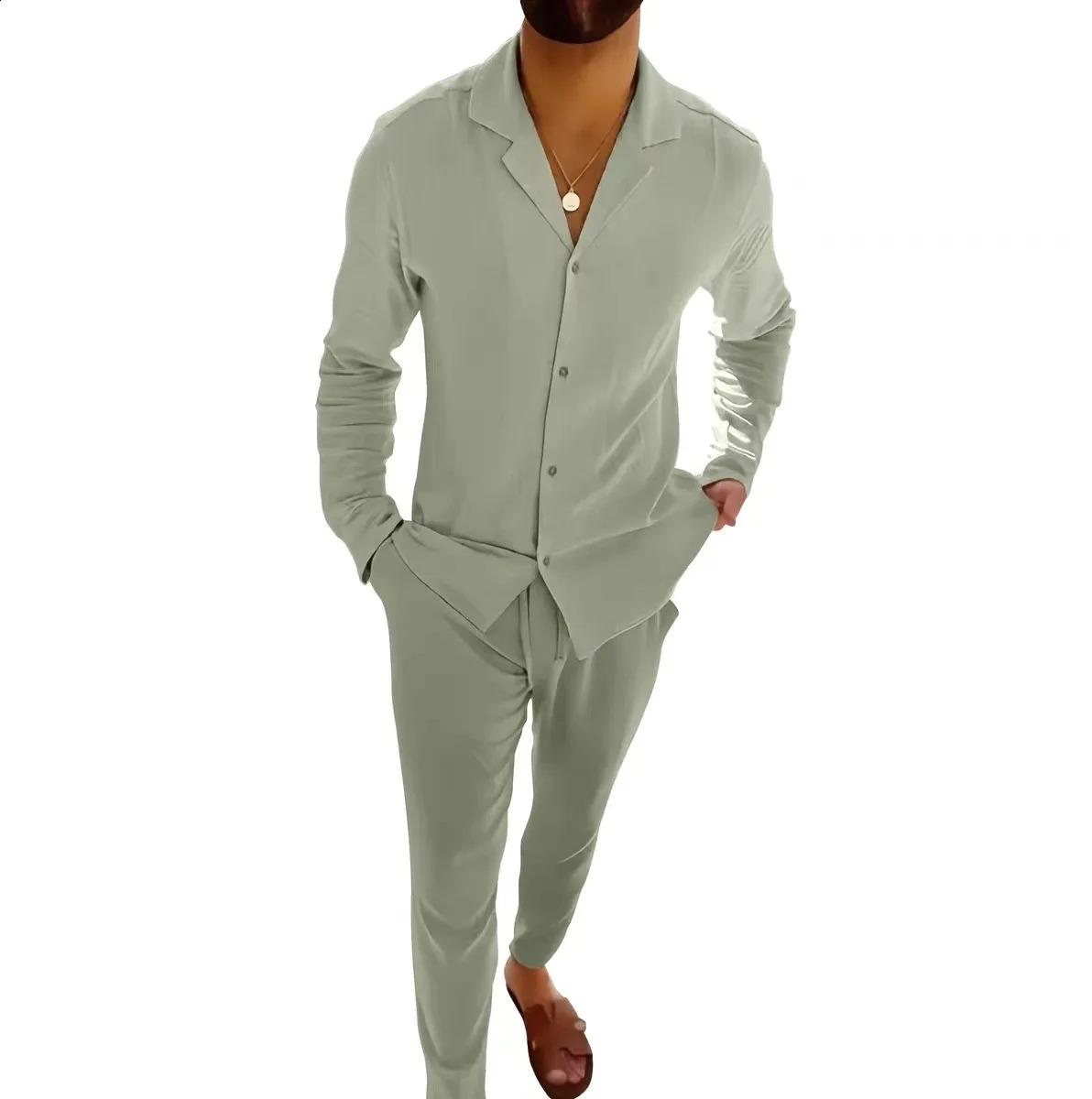 Mens Casual Set Spring Autumn Fashionable Long Sleeved Pants Two-piece Set Cardigan Menswear 240819