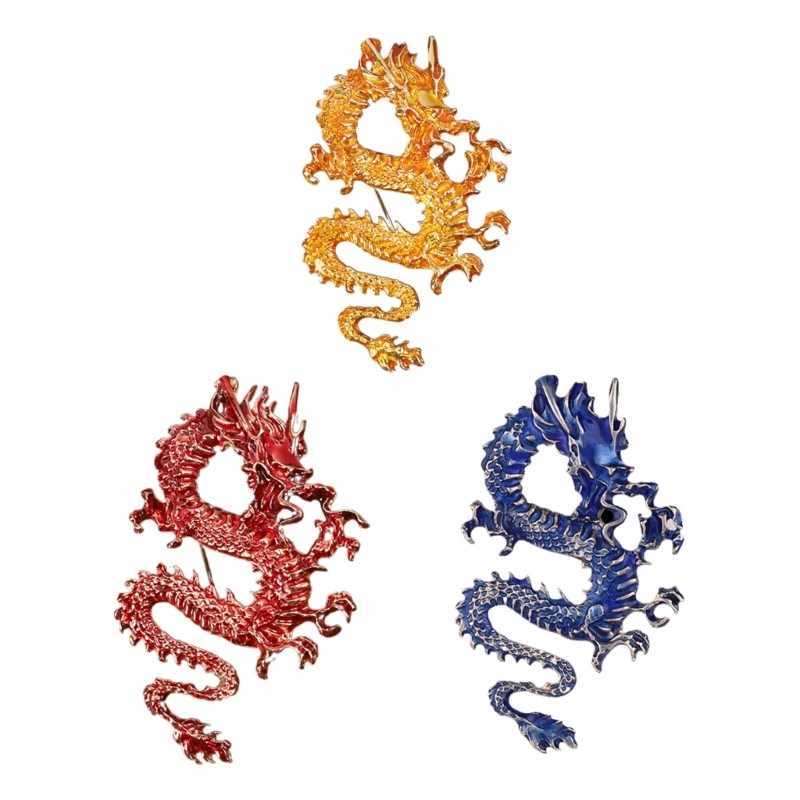 Traditional Dragon Chest Chinese Culture Collar Pin Chinese Zodiac Party Pin W240815