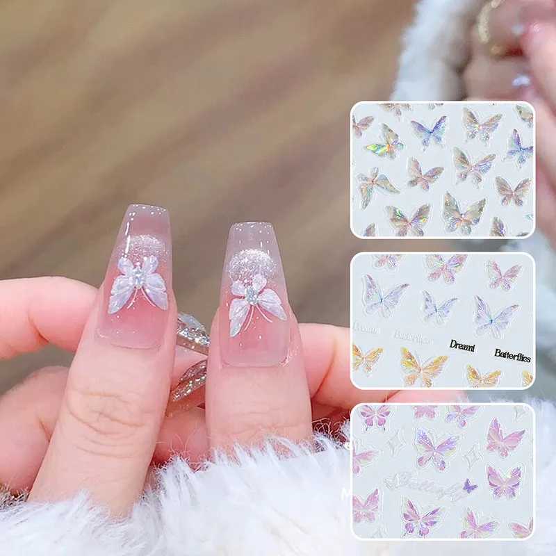 Aurorals Butterfly Sticker 3D Nail Decals Colorful WIngs Flower Design Sliders for Nails Girls Party Foil for Manicure DecorXJ240814