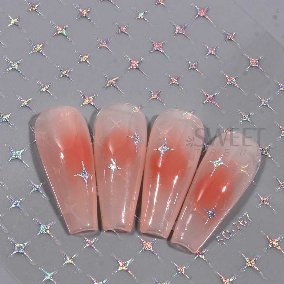 Glossychic Silver Star Nail Manicure Sticker Laser Bronzing White Pentagram Adhesive Decal Halloween Starlight Charm Foils DecorXJ240814