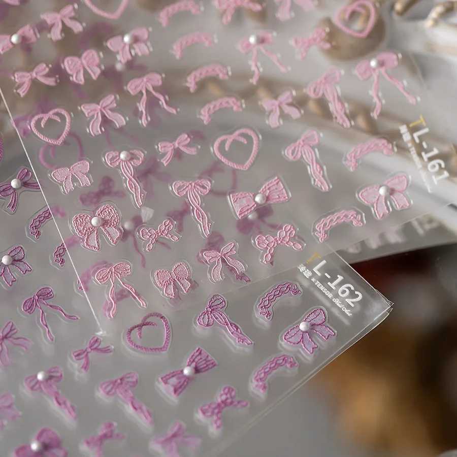 1PCS 5D Macaron Bow Nail Stickers Rhinestones Kawaii Flower Adhesive Decals Press on Nails DIY Nail Art Decorations AccessoriesXJ240814