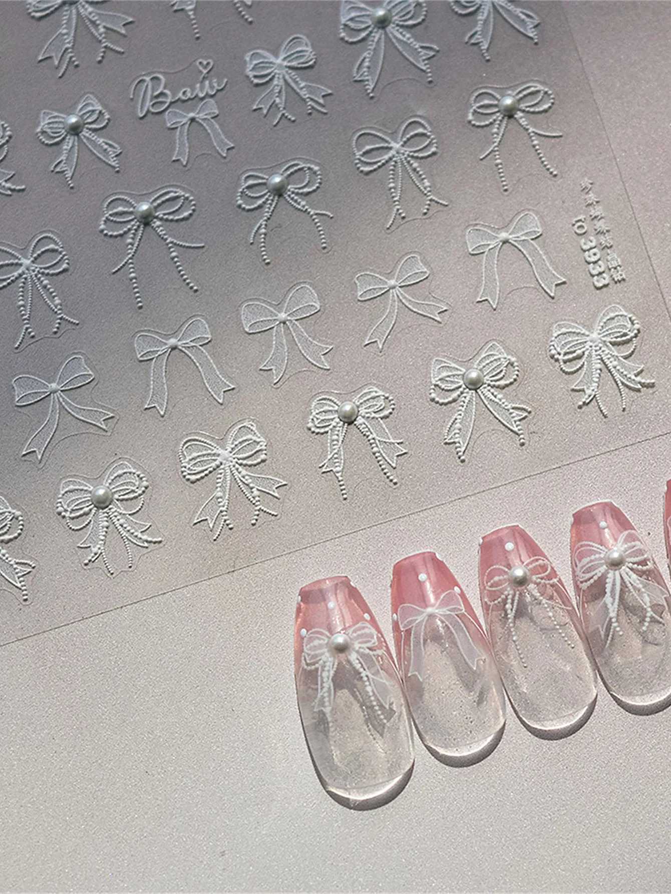 1PCS 5D Nail Art Stickers White Series Lace Bow And Shell Light High Quality Manicure Nail Stickers DecalsXJ240814