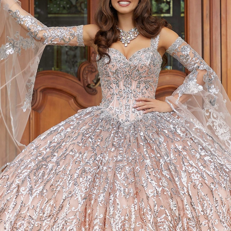Luxury Light Green Shiny Quinceanera Dresses 2025 Sequin Lace Appliqued Beads Off the Shoulder Ball Gown Sweet 16 Vestidos 15 De Quinceanera