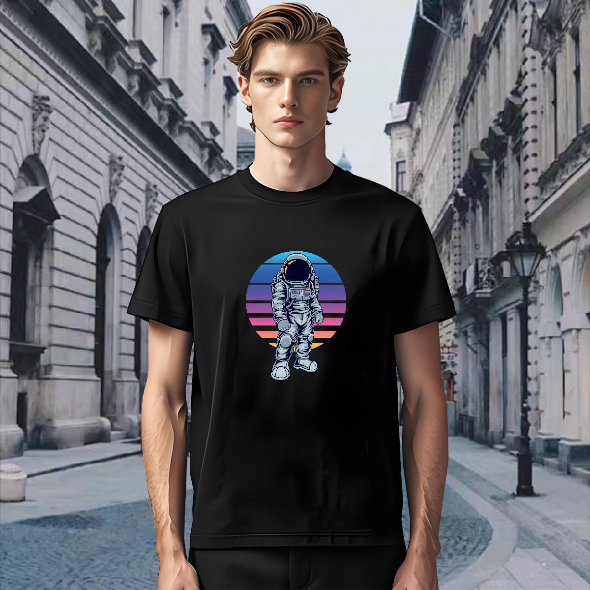 T-Shirts for Men 230g Cotton universe High Street Hip Hop Short Sleeve O-Neck Cartoon Print Tshirts Casual New Loose Clothings