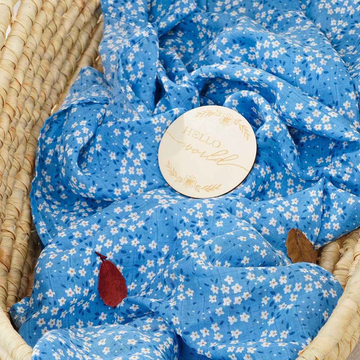 Elinfant 2PCS Popular Print With Solid Color Muslin Swaddle BlanketsNewborn Swaddle Wrap100% Cotton Baby Bath Towel Y240815