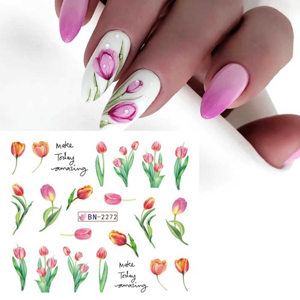 Tulips Flowers Water Nail Decals Leaf Transfer Nail Stickers Spring Summer Decoration Snowdrops Watermarks Slider LEBBN2269-2280XJ240814