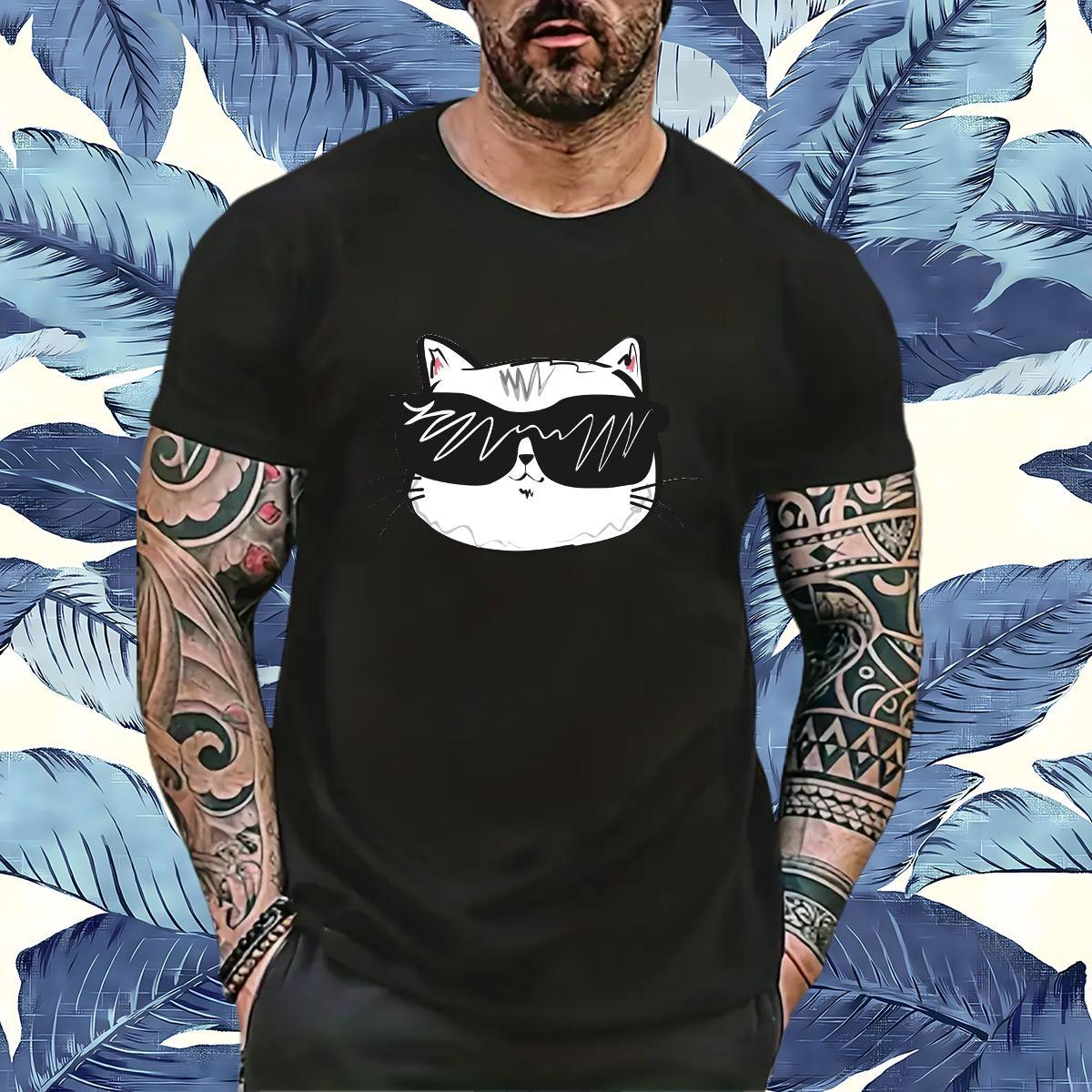 Soft Men T Shirts cat O Neck Short Sleeves Casual DIY Anime 230g Cotton Men Tshirts Customized Polos
