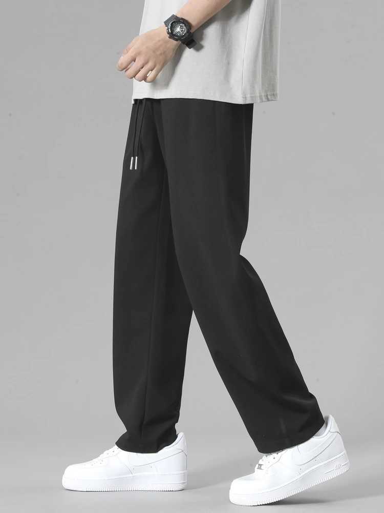 Spring Summer Mens Sweatpants Korean Fashion Drawstring Waist Casual Track Pants Male Sportswear Loose Straight Draped TrousersM240815