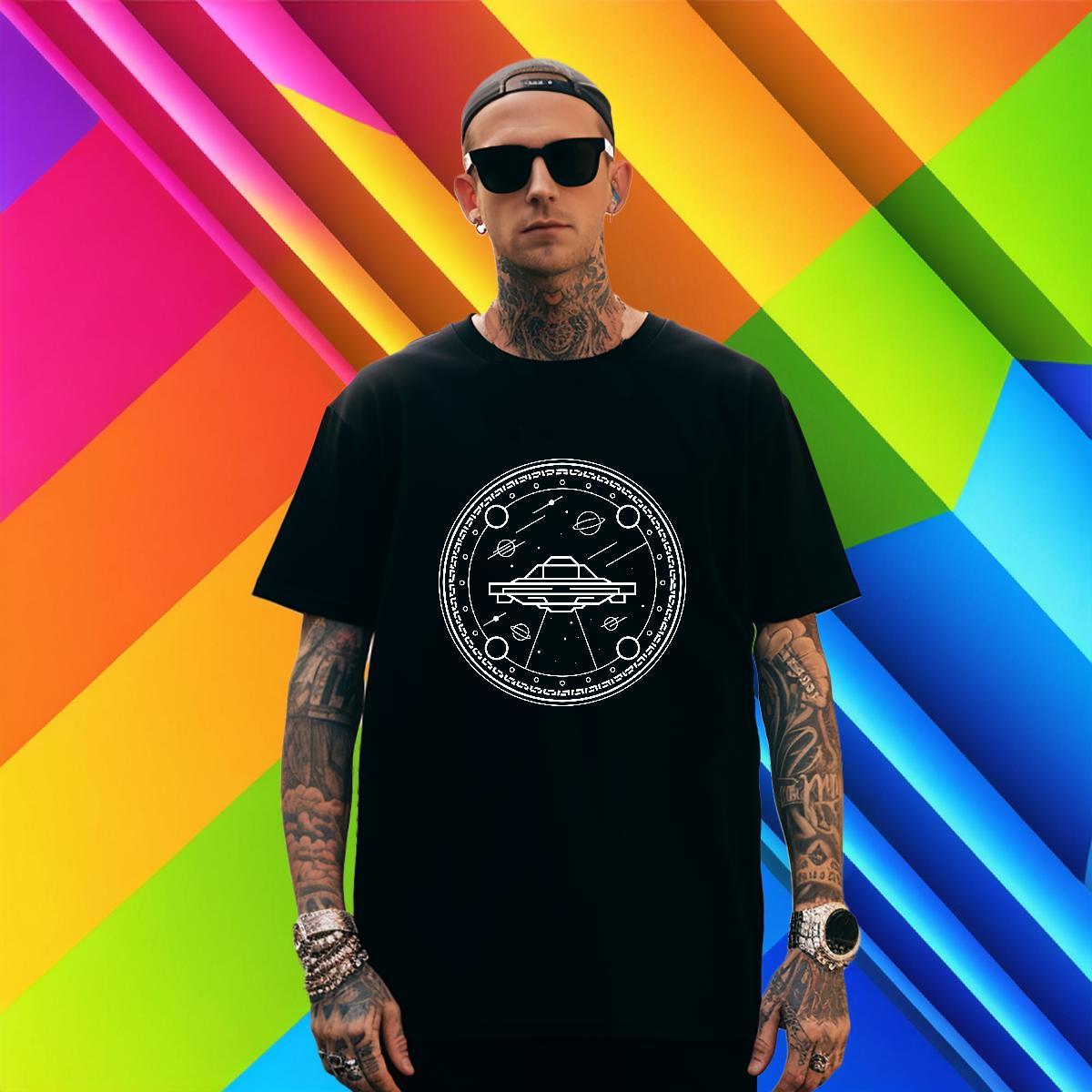 T-Shirts for Men 230g Pure Cotton Geometric line Summer Casual O-Neck Short Sleeve DIY Printed Couples T Shirts Classic Casual Unisex Tee Shirt