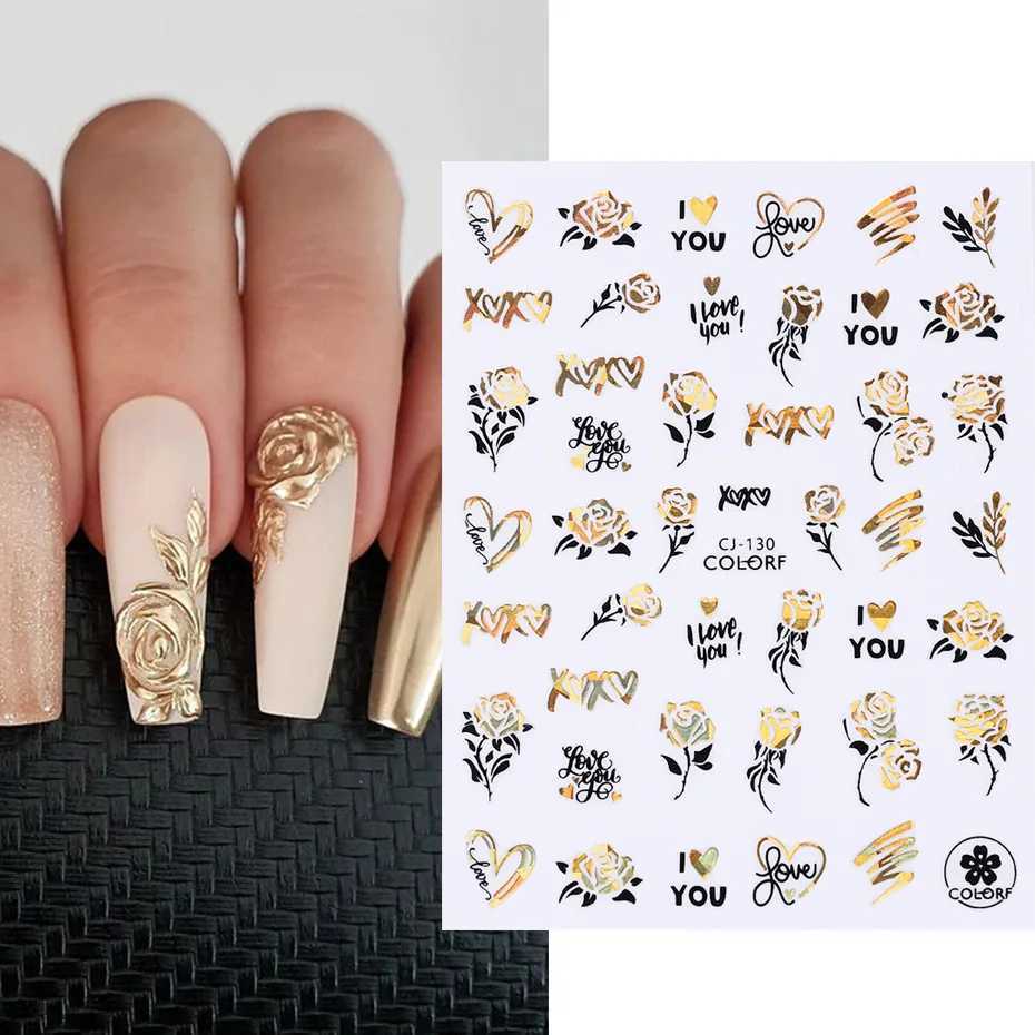 1PCS Black Gold Love Heart Letters 3D Nail Stickers Valentines Day Nail Art Decoration Cartoon Bear Cupid Stickers For NailsXJ240814