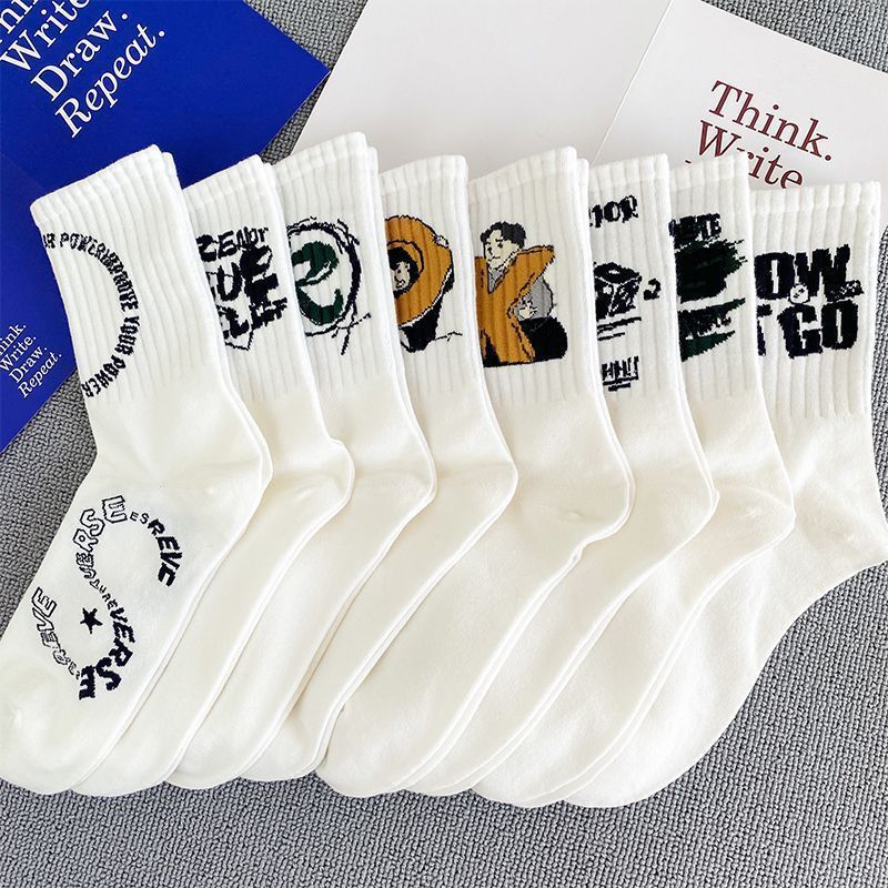 Socks for men in autumn and winter mid tube ins, trendy and stylish versatile long socks, student letter long tube sports