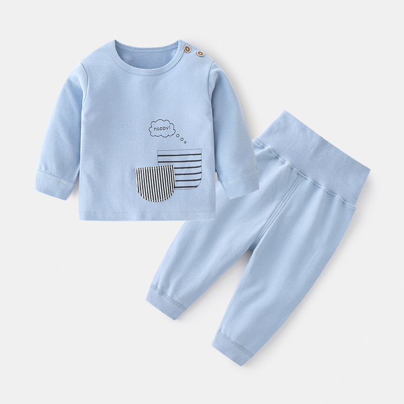 Children's autumn and winter undergarments baby underwear set male and female babies cotton printed shoulder buckle two high-waisted long Johns