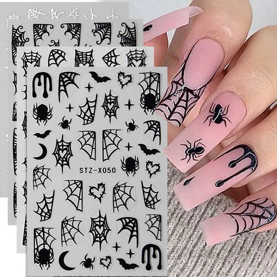 4pcs/Set Halloween Spider Web Nail Stickers Black Spider Design Slider Self-Adhesive Decal DIY Manicure Decoration Nail SuppliesXJ240814