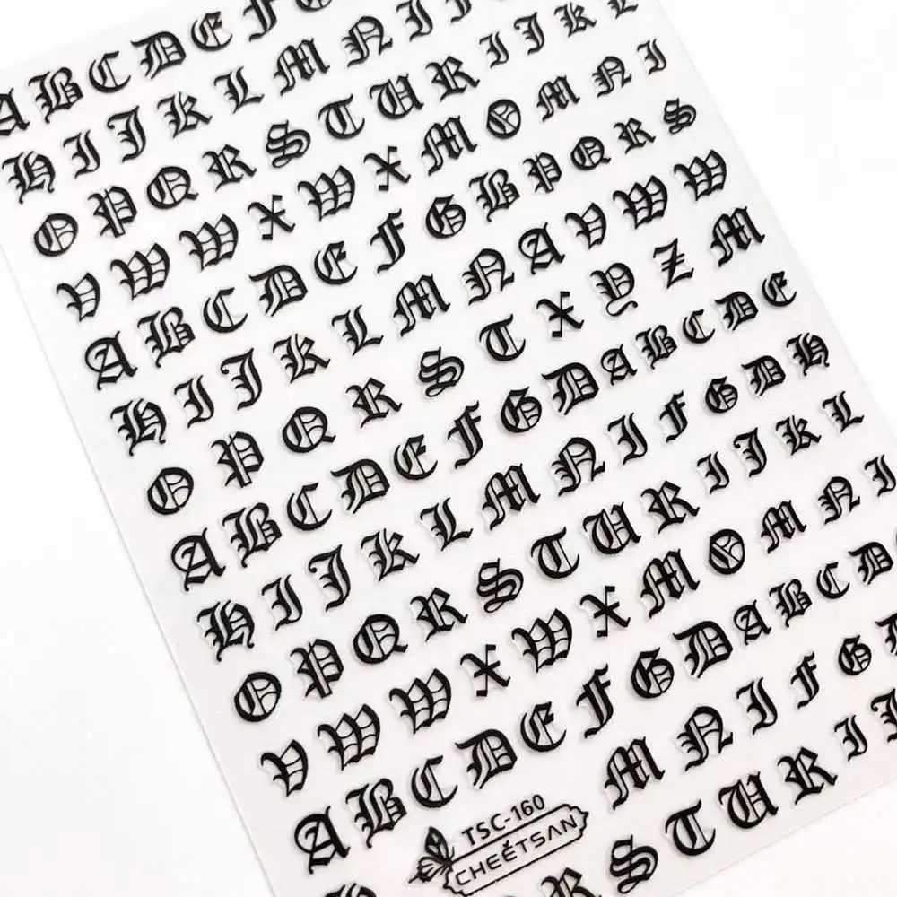 Newest Retro Alphabet Letter Design 3d Nail Art Sticker 26 English Alphabet Number Decal Rhinestiones Decoration Manicure ToolsXJ240814