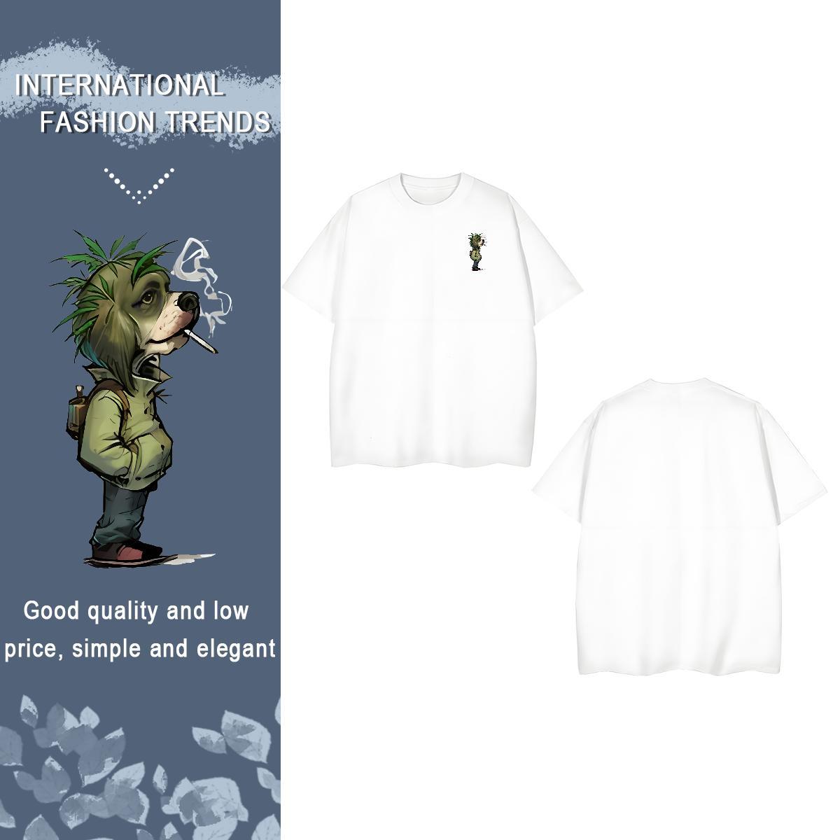 T shirt 230g Pure Cotton dog Daily Wear Breathable Crew Neck Asian Size Men Tshirts Wholesale Loose Clothings