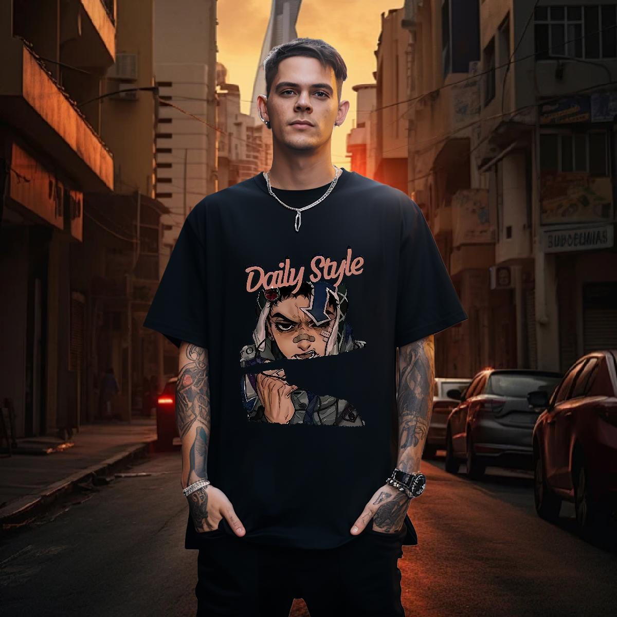 Men T Shirts 230g 100% Cotton portrait High Street Hip Hop Breathable Crew Neck Plus Size Cartoon Men Tshirts Classic Casual High Quality Clothes