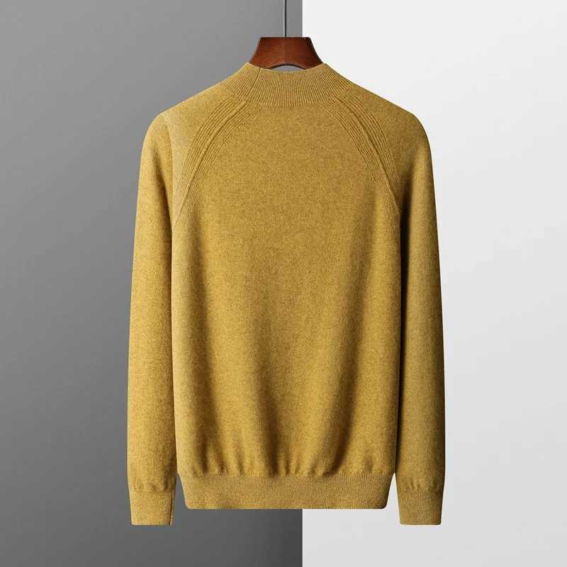 Autumn Winter New Mens 100% Cashmere Sweater Half High Collar Knitted Pullover Tops Lightweight Warm Long Sleeve Solid ColorXJ240814