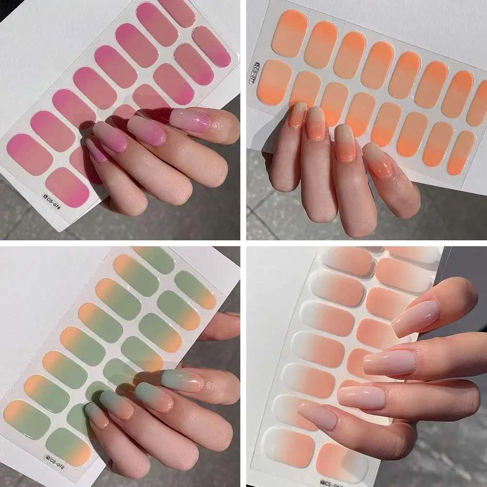 Semi-cured Gel Nail Stickers Solid Color Nail Semi-baked Decals UV Full Lamp Paste Tips Need Nail I4W6XJ240814