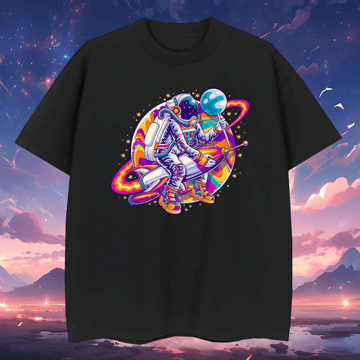 T shirt 230g 100% Cotton universe Casual Daily Wear O Neck Short Sleeves Black Oversized Men Tees DIY Customized Loose Polos