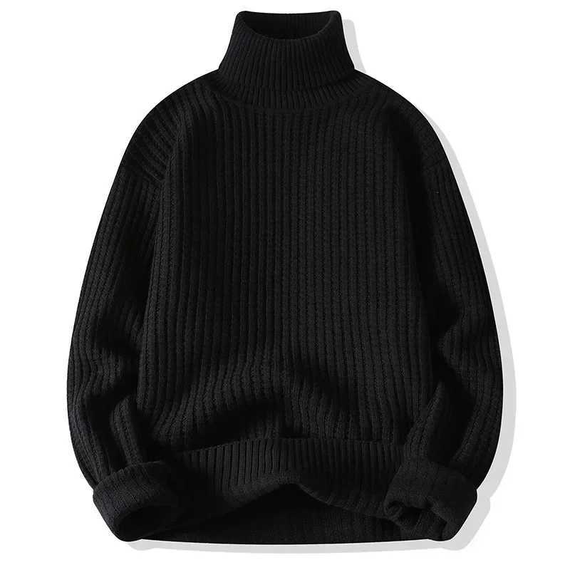 Mens Autumn and Winter Warm Business Slim Fit Half High Collar Thickened SweaterXJ240814