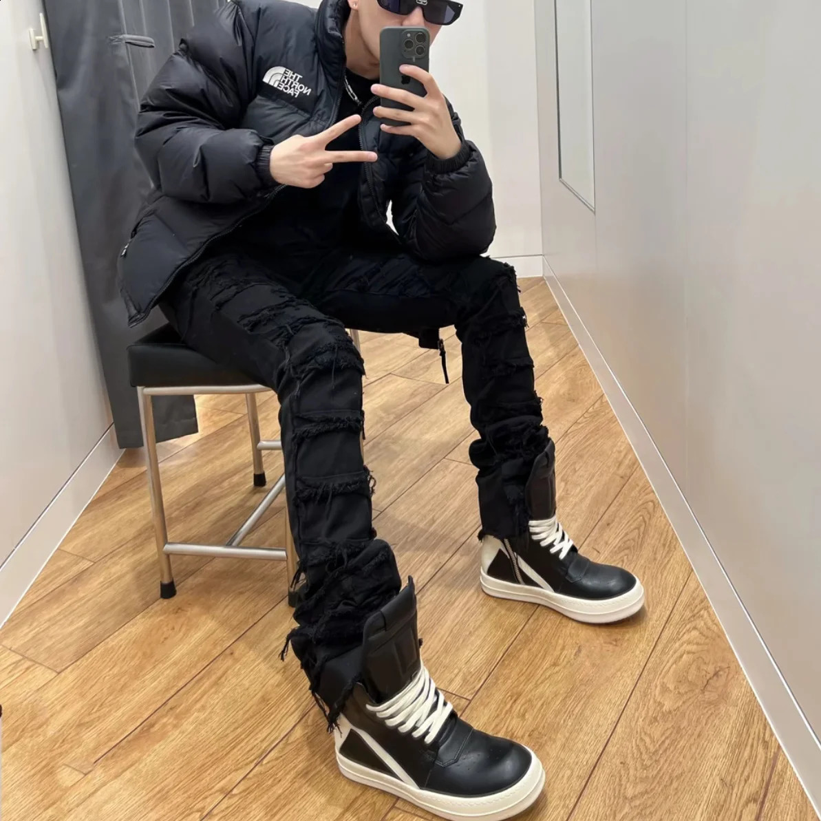 American style black erosion damaged rough high street jeans mens ins hip-hop fashion vintage skinny pants streetwear 240814