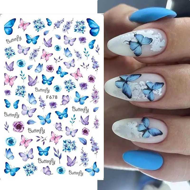 1PCS Colorful Blue Purple Butterfly Flowers Leaves Nail Stickers DIY Y2K-Style Nail Art Decals DecorationXJ240814