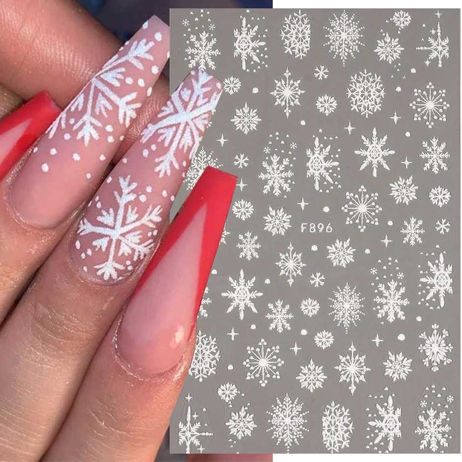 White Snowflakes Winter Festive Stickers Nail Art Decoration Decals Glitter Snowman/Elk/Snow Charms Xmas Manicure 2023 JIF896XJ240814