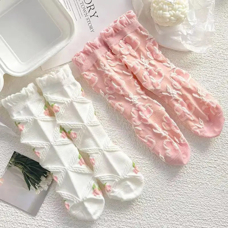 5 Pairs Lolita Japanese Woman Cute White Short Socks Set Spring Summer Sweet Ruffle Lovely Cotton Socks For Women 240815