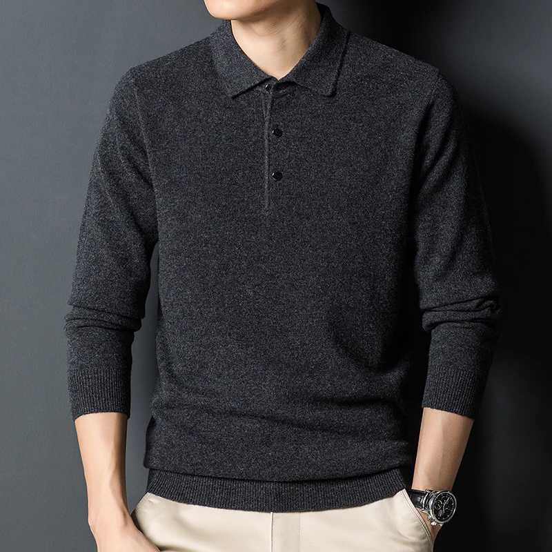 Cashmere sweater mens Polo neck 100% pure wool sweater solid color sweater backing sweaterXJ240814