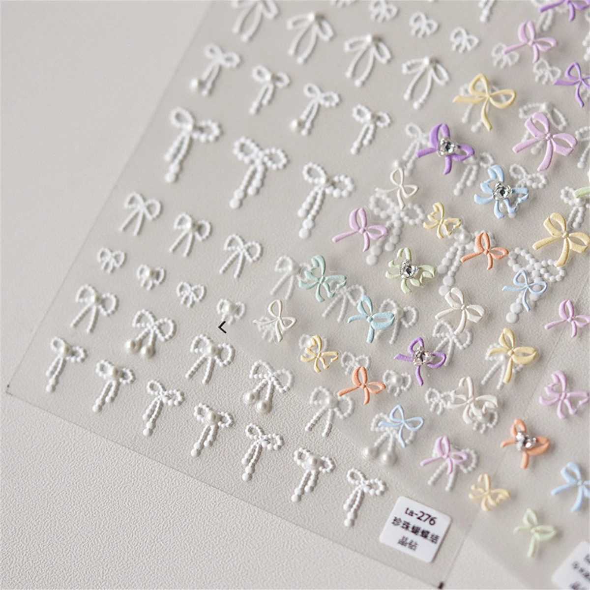 1sheet Japanese Kawaii Colorful White Line Bowknot 5D Black Self Adhesive Nail Art Decorations Stickers Ribbon Cute Decals DIYXJ240814