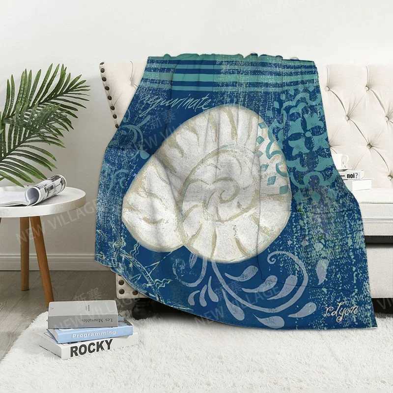 Knee blanket plaid sofa warm winter bedspread blanket decoration underwater world style warm wool Nordic plants soft and hairy Y240815