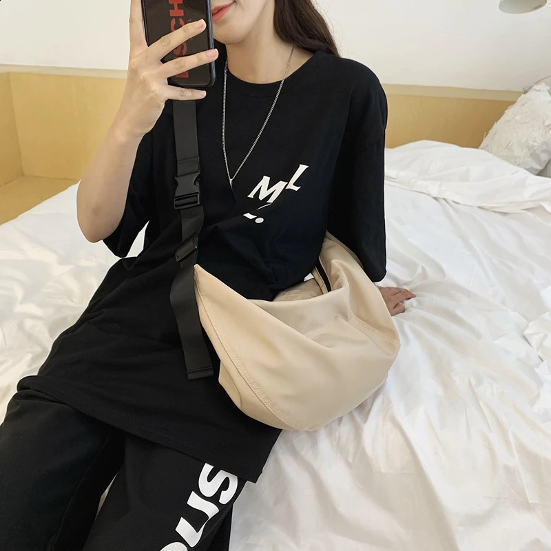 Vintage Solid Simple Casual Crossbody Bag Korean All Match Preppy Womens Handbags Fashion Grunge Y2k Shoulder Hobo Bags 240815
