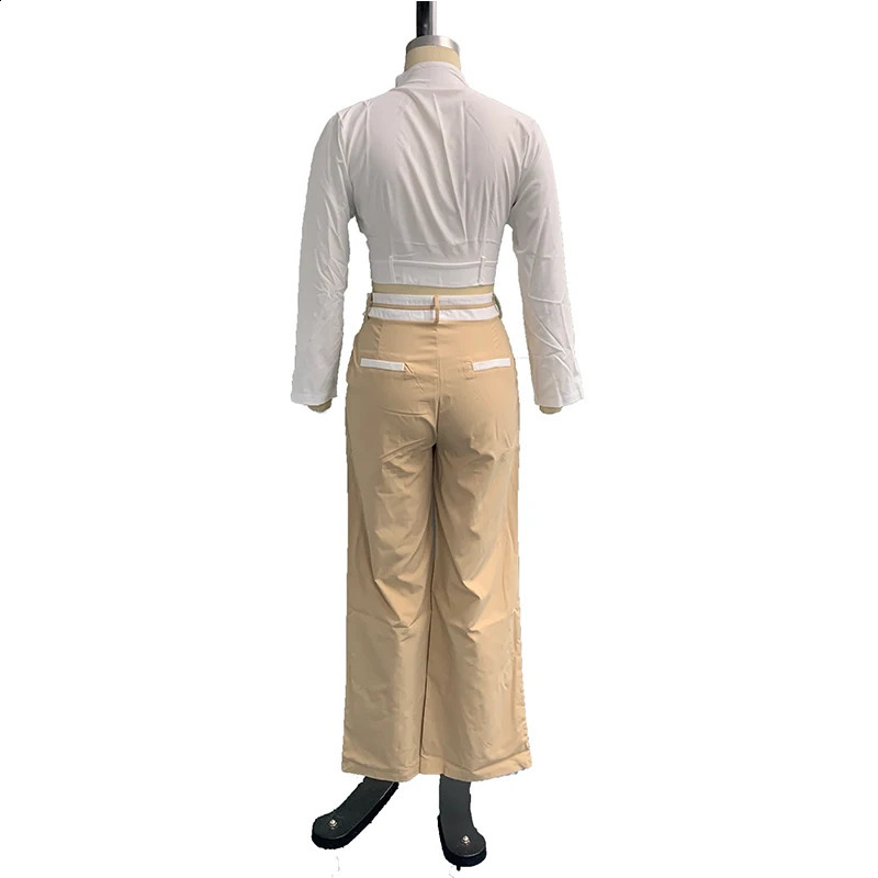 Autumn Women Two Piece Set Office Fashion Solid Long Sleeve Lapel High Waist Short Top Loose With Pockets Pants Sets Streetwear 240815