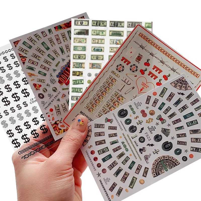 3D Money Dollar Sign Nail Art Stickers Decal Wealthy Rich Style Self Adhesive Nails Acrylic Manicure Tips Decoration ToolXJ240814
