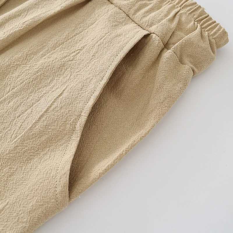 Mens casual pants classic thin linen mens summer fashion bag straight pants brushed elastic waist solid colorW240725