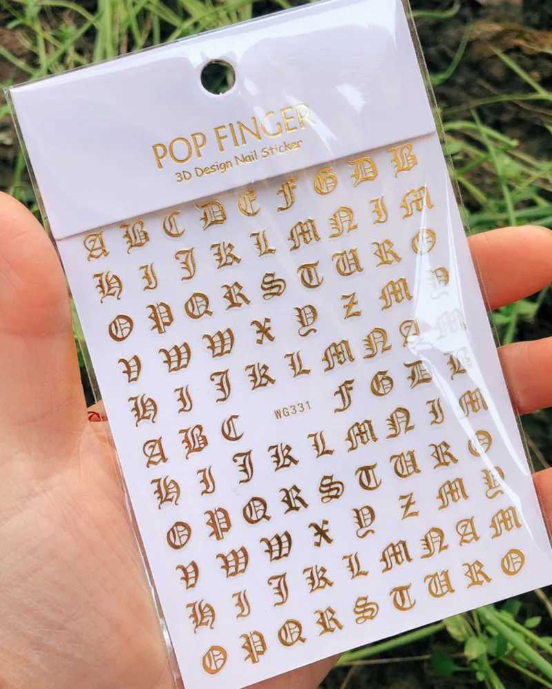 Newest Retro Alphabet Letter Design 3d Nail Art Sticker 26 English Alphabet Number Decal Rhinestiones Decoration Manicure ToolsXJ240814