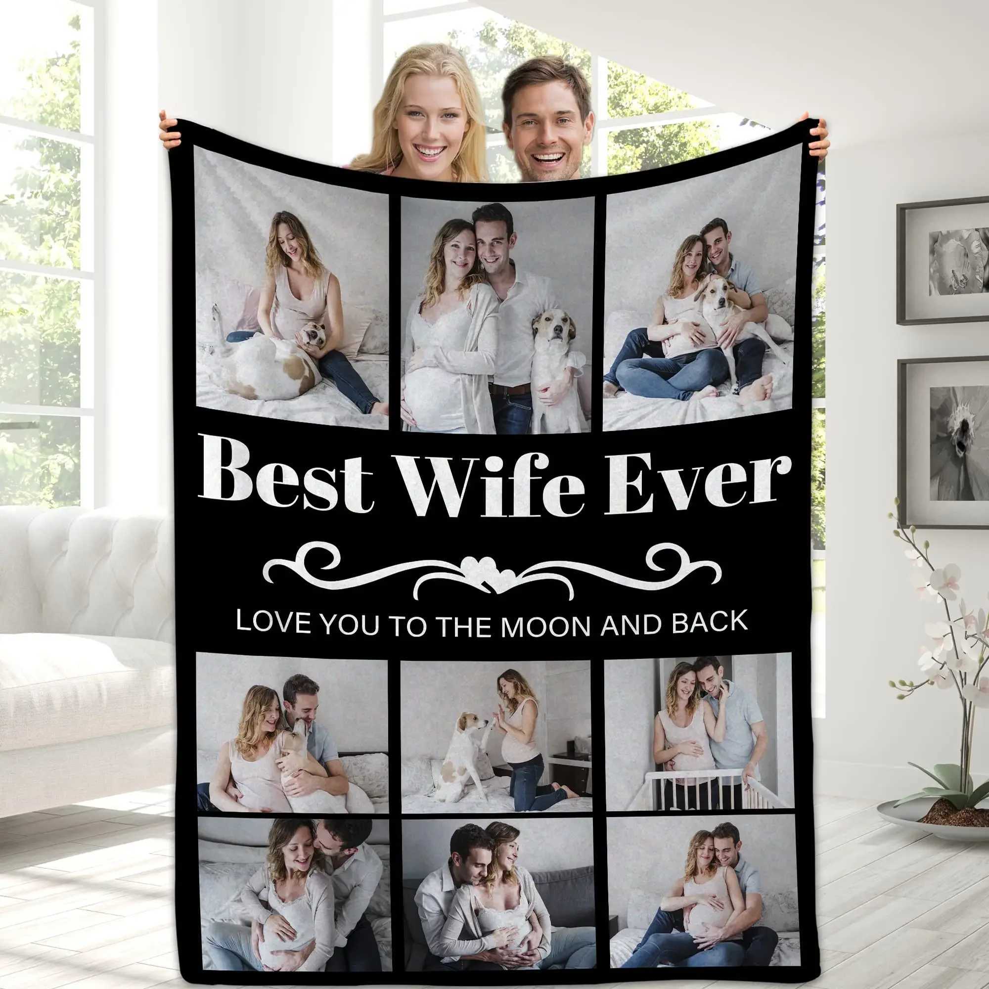 Custom Blanket With Text Photo Collage Personalized Picture Blankets Souvenirs Gifts Customized Throw Blanket for Family Mom Dad Y240815