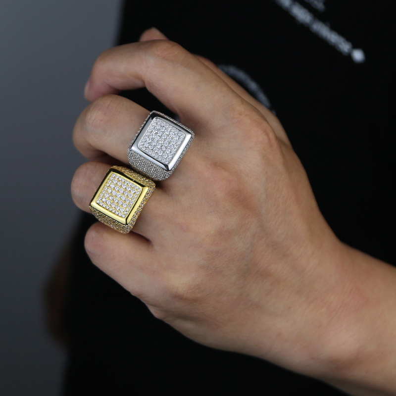 Men's Retro Square Wedding Ring with Premium Cubic Zirconia in White Gold