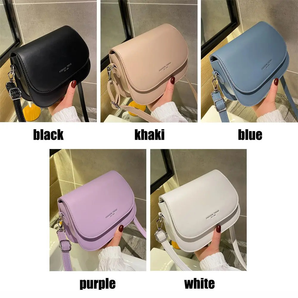 Trendy Saddle Shoulder Bag Women PU Leather Crossbody Simple Solid Color Flap Messenger Fashion Handbags Pouch 240814Z