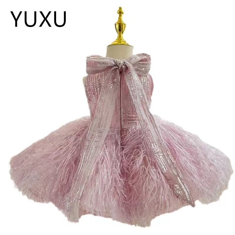 feather Flower Girl Dresses Bridesmaid Party Pageant Dresses Lace Flower Girls Gowns First holy Communion Dress pageant Champagne ball gown dresses ki