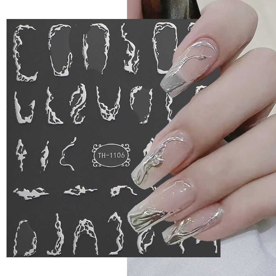 3D Metalic Line Nail Stickers Sliver Thorns Vine Curve Stripe Lines Tape Swirl Sliders Manicure Adhesive Nail Art DecalsXJ240814