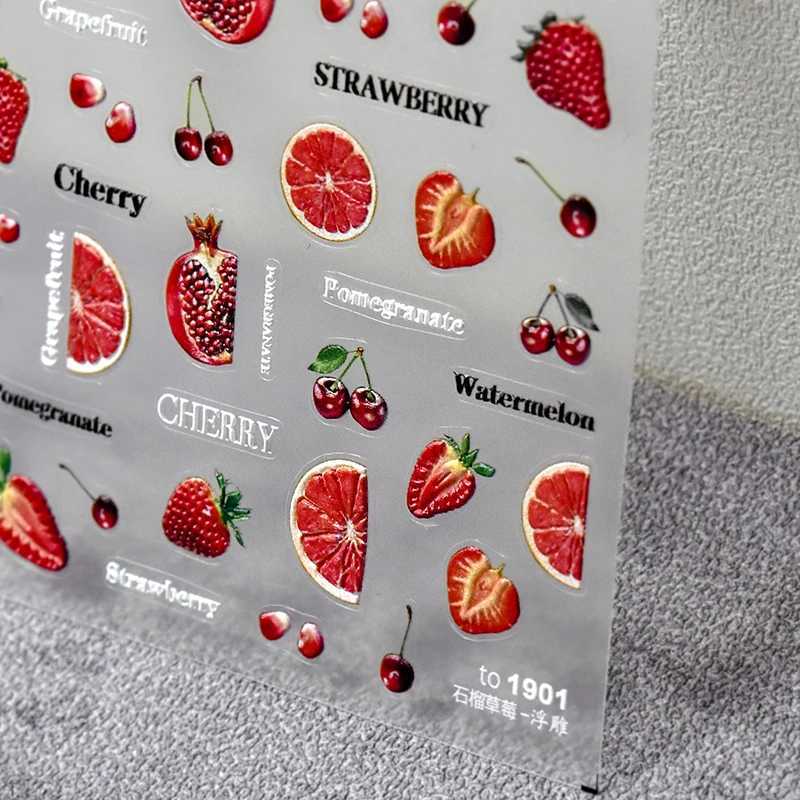 Lemon Cherry Kiwi Fruits Strawberry Grapefruit DIY 5D Soft Embossed Relief Self Adhesive Nail Art Decorations Stickers 3D DecalXJ240814