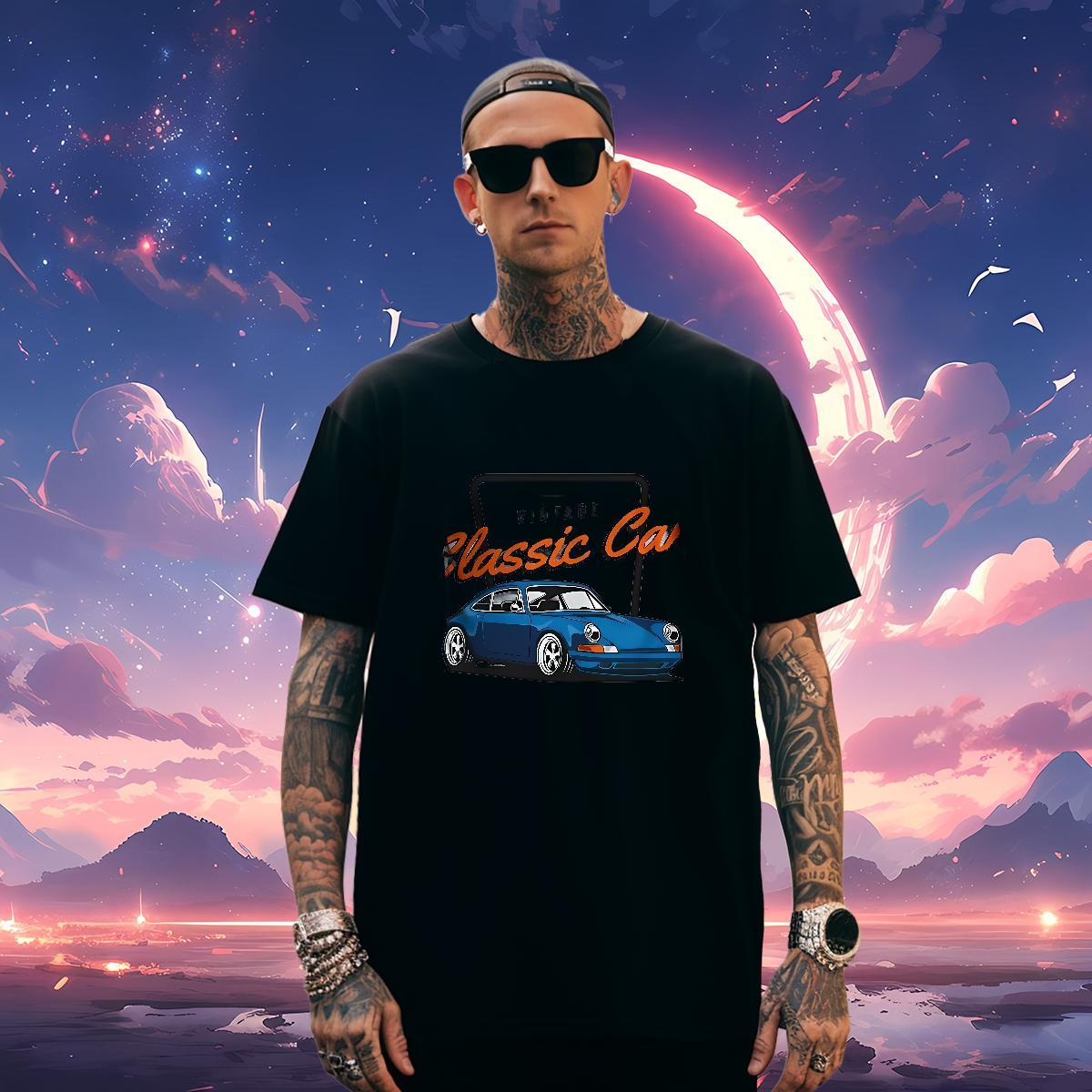 Cool car T Shirt For Man Hip Hop Street Men Tshirts 100% Cotton 230g Fashion Design O-Neck Short Sleeve Customized Tee Shirt