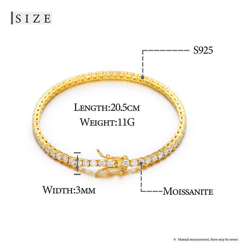 Drop Shipping 7 Days Fast Delivery Women Jewelry 3Mm Sterling Sier VVS Moissanite Tennis Chain Bracelet
